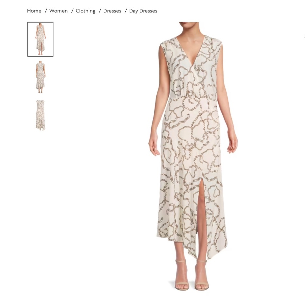 Veronica beard Cream and Brown Chain Link Patterned Dress
